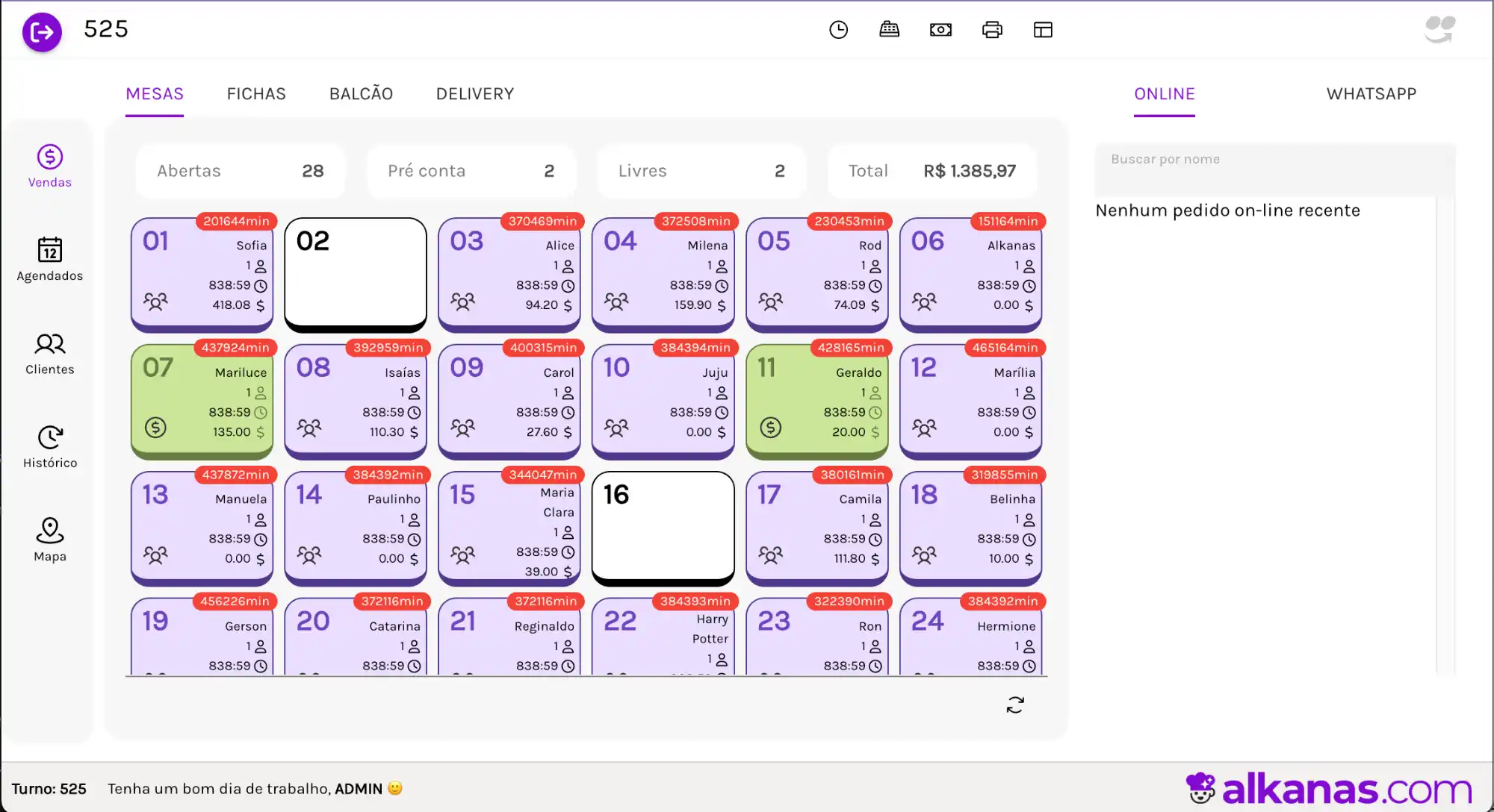 Mapa de mesas do Alkanas